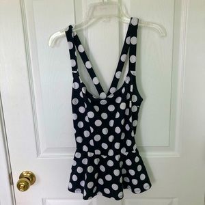 Liberty Love polka-dot peplum top crossing straps in back size M black & white